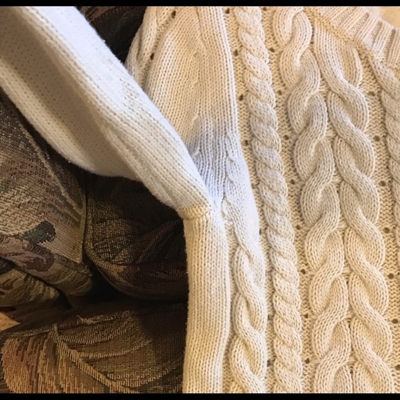 CAbi 3157 Ivory Lace Up Cable Knit Sweater Womens Medium Livie Preppy Coquette - Picture 4 of 8